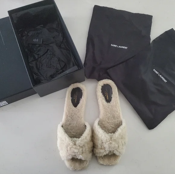 Saint Laurent Shearling Tribute Flat Sandals 40 - Picture 6 of 9